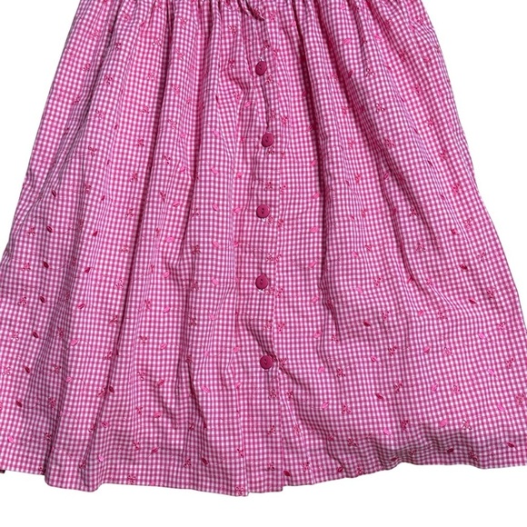 Rare Editions Pink Gingham Cherry Print Casual Midi Dress Girls 8/10 - Picture 6 of 7